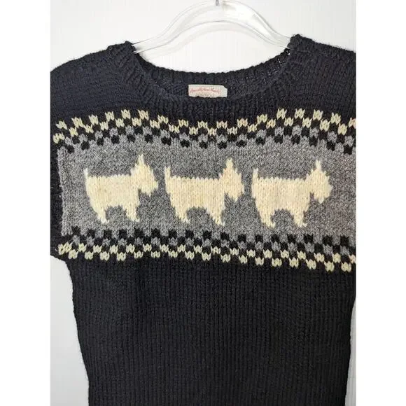 Vintage Handmade Sweater Vest Crew Neck Black with Scottie Dog Checkered - Picture 3 of 5
